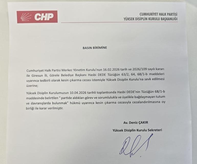 SON DAKİKA | CHP’den Görele Eski Belediye Başkanı Hasbi Dede hakkında ihraç kararı