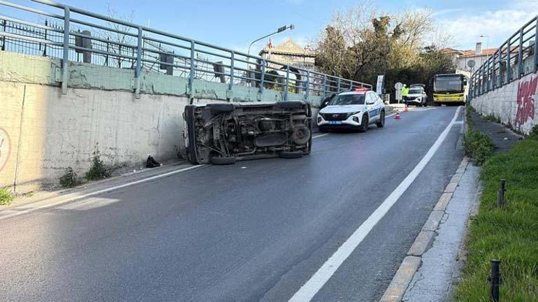 Önce kaldırıma çarptı sonra yan yattı
