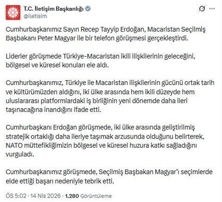 Cumhurbaşkanı Erdoğan, Macaristanın yeni Başbakanı Peter Magyar ile telefonda görüştü