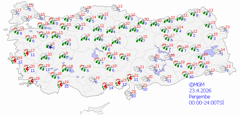 23 NİSAN HAVA DURUMU İSTANBUL: Bugün hava nasıl olacak 56 il için kuvvetli sağanak uyarısı