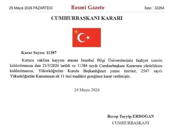 İstanbul Bilgi Üniversitesi açıldı mı Resmi Gazetede yayımlandı İstanbul Bilgi Üniversitesinde eğitim devam edecek mi