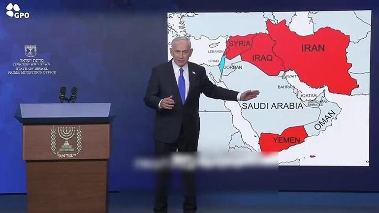 Netanyahu harita başında meydan okudu: Şimdi biz onları boğuyoruz