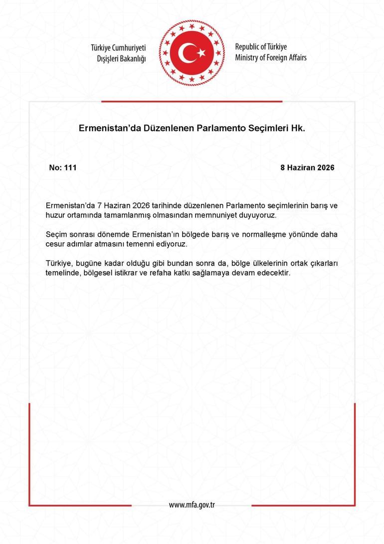 Dışişlerinden Ermenistan seçimi açıklaması