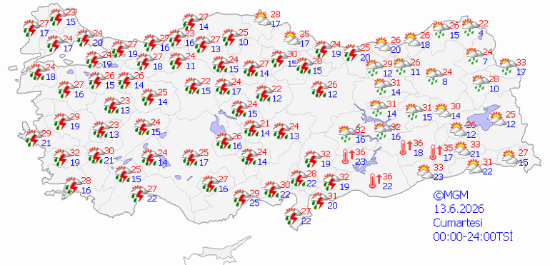 İl il hava durumu tahminleri 13 Haziran: Hafta sonu havalar nasıl olacak Meteoroloji ve İçişleri Bakanlığından sarı kodlu uyarı
