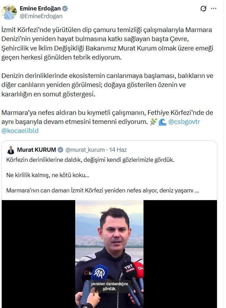 Emine Erdoğandan Bakan Kuruma tebrik