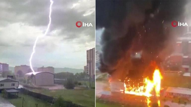 Düşen yıldırım böyle yangın çıkardı
