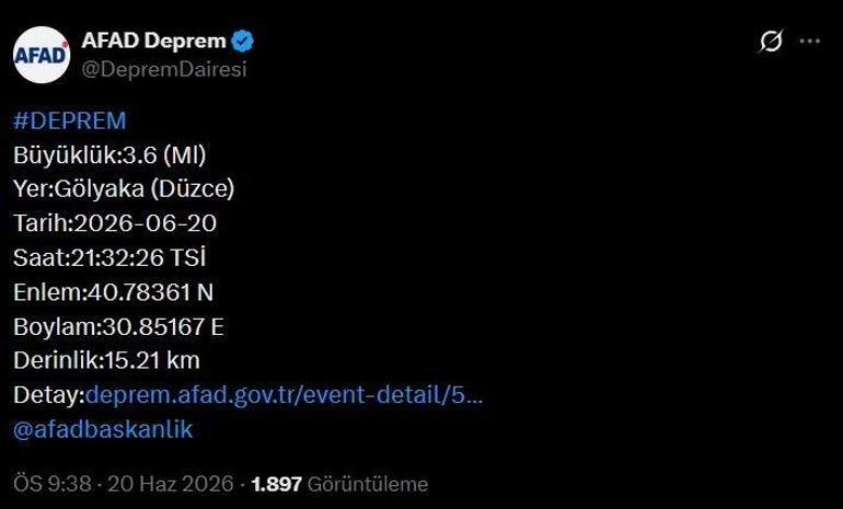 SON DAKİKA DEPREM Mİ OLDU, NEREDE 20 Haziran AFAD, Kandilli Rasathanesi Deprem Listesi: Düzce Depremi Kaç Büyüklüğünde Oldu