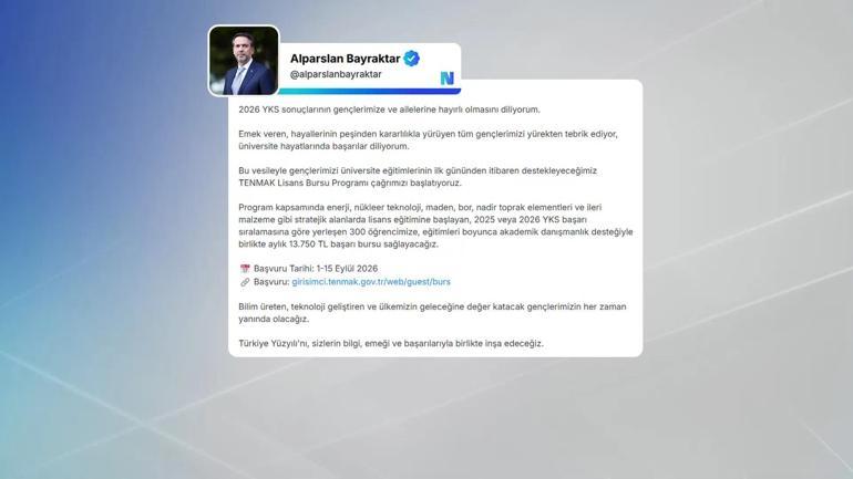 YKSde başarılı gençlere enerji bursu