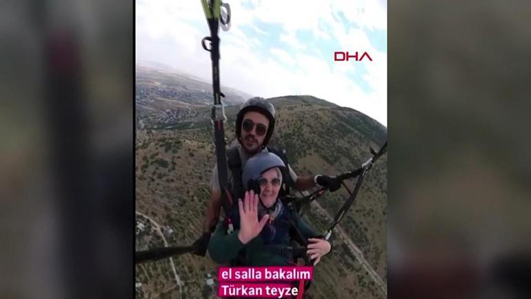 77 yaşındaki Türkan teyzenin yamaç paraşütü heyecanı kamerada
