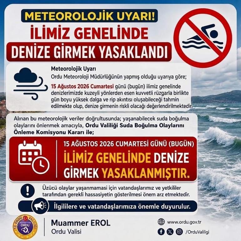 Orduda tatil planı yapanlar dikkat Denize girmek yasaklandı