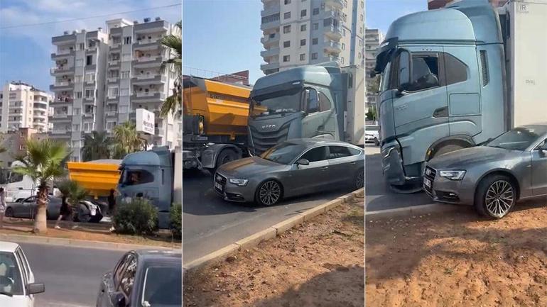 TIR otomobile çarpıp böyle kaçtı