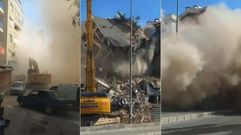 Kuşadası’nda yıkımı yapılan 5 katlı bina çöktü