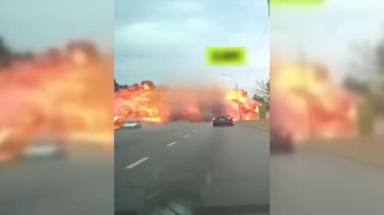 Rus dronu otoyola böyle düştü İşte o anlar...