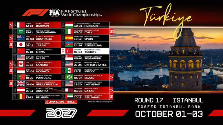 Formula 1 takvimi belli oldu Türkiye Grand Prixsinin tarihi netleşti...