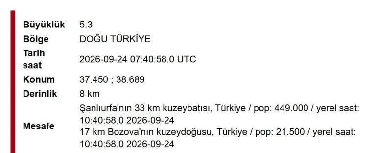 DEPREM SON DAKİKA 24 EYLÜL Bugün deprem mi oldu, nerede, kaç şiddetinde Diyarbakır, Mardin, Şanlıurfa 24 Eylül 2026 AFAD ve Kandilli Rasathanesi son depremler listesi