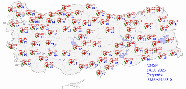 METEOROLOJİDEN SON DAKİKA SAĞANAK UYARISI İstanbul dahil birçok ilde yağmur şiddetlenecek: 14 Ekim hava durumu 2026