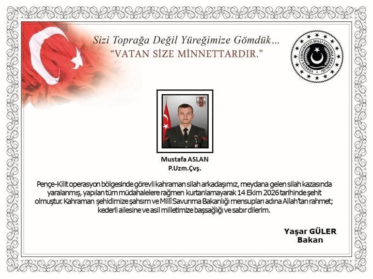 Silah kazasında yaralanan asker şehit oldu