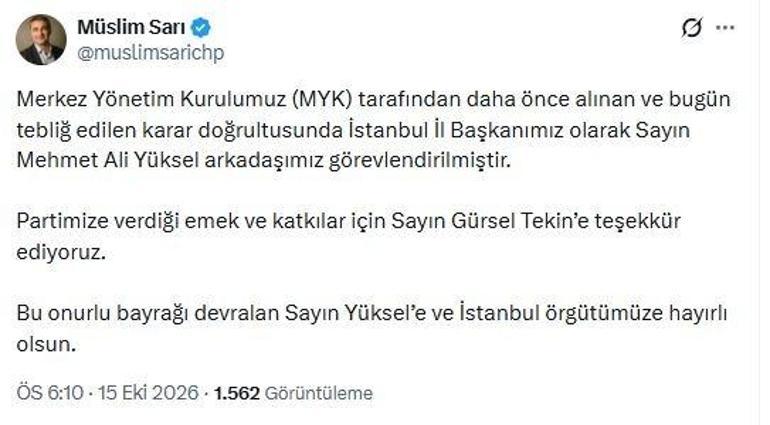CHP İstanbul İl Başkanlığına Mehmet Ali Yüksel getirildi