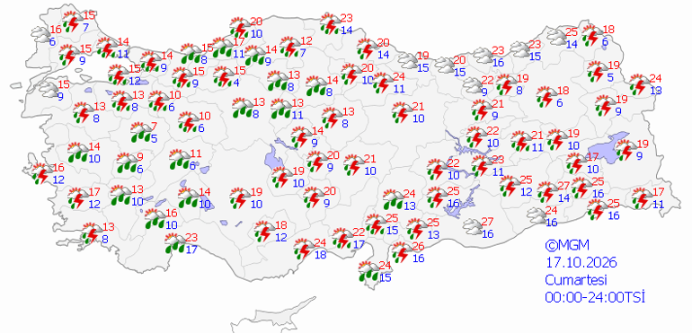 17 EKİM HAVA DURUMU 2026: Bugün hava nasıl olacak İstanbul, Ankara, İzmir Meteorolojik durum Meteorolojiden peş peşe uyarılar