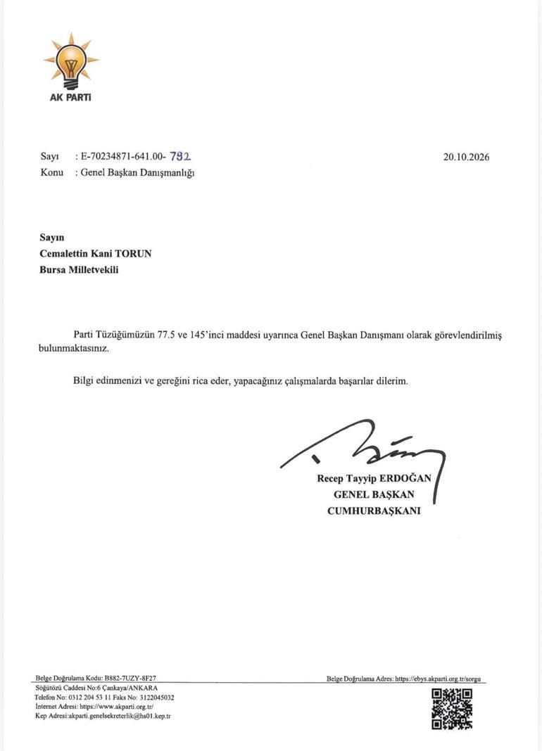 AK Partiye katılan Cemalettin Kani Toruna yeni görev