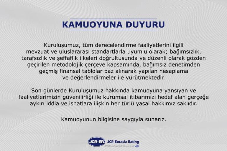 JCR Eurasia Ratingden açıklama